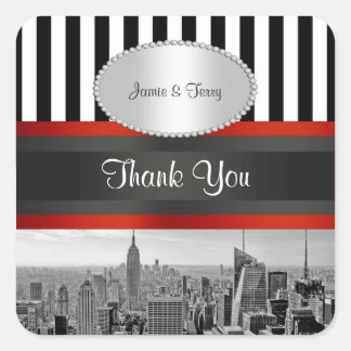 Pegatina Cuadrada NYC Skyline BW ESB Banda blanca negra P Etiquetas