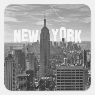 Pegatina Cuadrada NYC Skyline ESB, WTC BW 2C