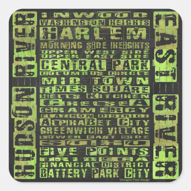 Pegatina Cuadrada NYC Vecindarios Verdes (Anverso)