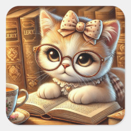 Pegatina Cuadrada "O Encanto Felino: Guardiões de Mistérios e Carinh