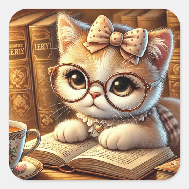 Pegatina Cuadrada "O Encanto Felino: Guardiões de Mistérios e Carinh (Anverso)