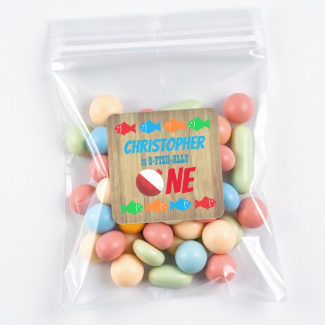 Pegatina Cuadrada O-Fish-Ally Un pescador Primer cumpleaños (Subido por el creador)