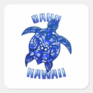 Pegatina Cuadrada Oahu Hawaii Vacante Tortuga Tribal