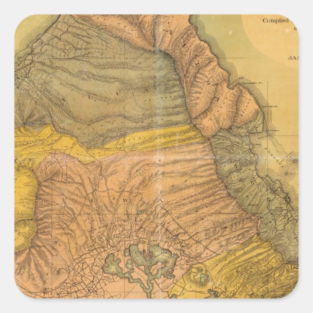 Pegatina Cuadrada Oahu (Islas Hawaianas) (Anverso)