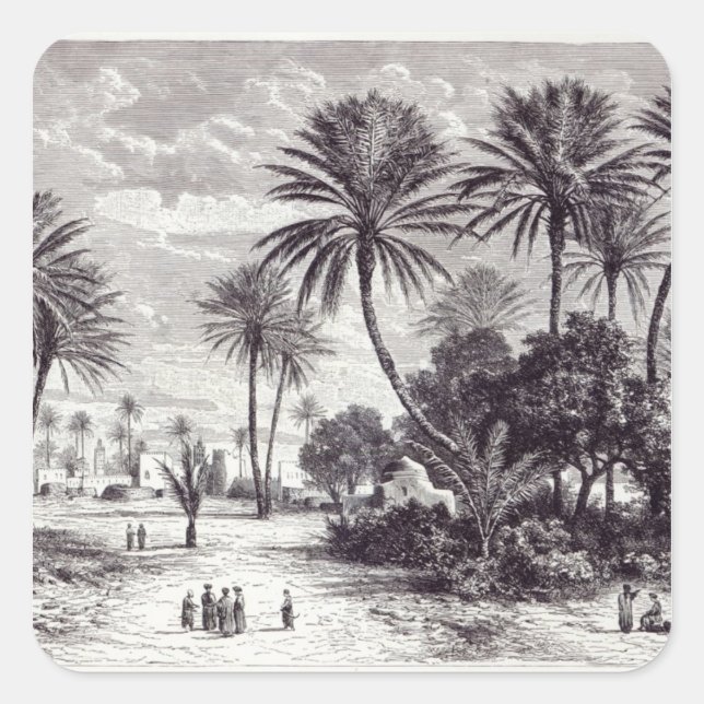 Pegatina Cuadrada Oasis de Gafsa: Túnez (Anverso)