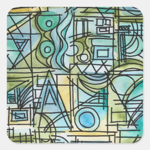 Pegatina Cuadrada Obertura-Arte de Acuarela Geométrica Moderna