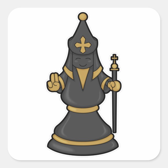 Pegatina Cuadrada Obispo de ajedrez con personal de ajedrez (Anverso)