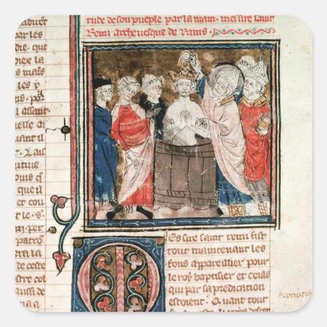 Pegatina Cuadrada Obispo de San Remigio de Rheims (Anverso)