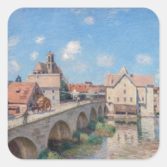 Pegatina Cuadrada Obra de arte de Alfred Sisley - Le Pont de Moret (Anverso)