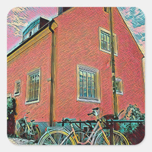 Pegatina Cuadrada Obra de arte para ciclismo retro