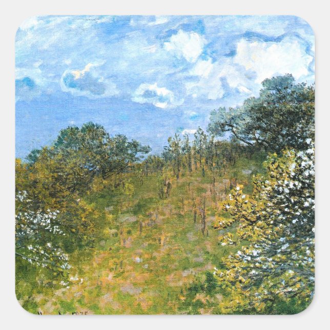 Pegatina Cuadrada Obra de Claude Monet, Primavera, (Anverso)