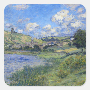 Pegatina Cuadrada Obra de Claude Monet, Vetheuil, Paysage,