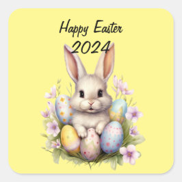 Pegatina Cuadrada Obra de Easter Bunny & Easter Eggys