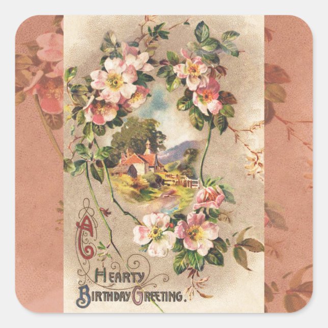Pegatina Cuadrada Obra de Vintage Happy Birday Card (Anverso)