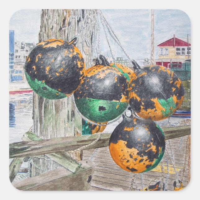 Pegatina Cuadrada Obras de Arte de Topes de Muelle (Anverso)