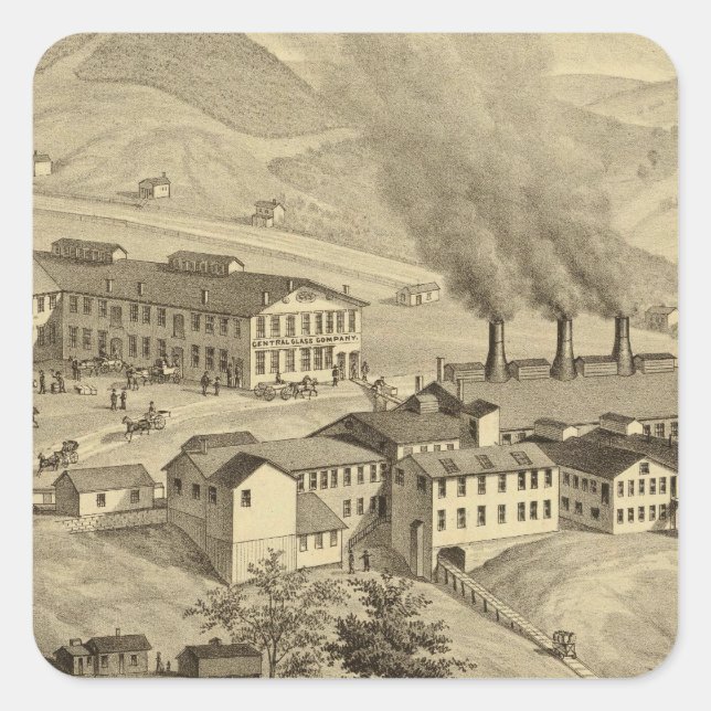 Pegatina Cuadrada Obras de Central Glass Company en Virginia Occiden (Anverso)