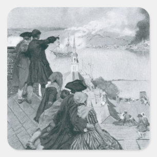 Pegatina Cuadrada Observación de la lucha en el ilustracion del