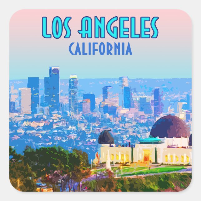 Pegatina Cuadrada Observatorio Griffith de Los Ángeles California (Anverso)