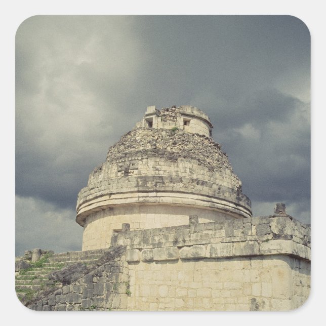 Pegatina Cuadrada Observatorio maya de El Caracol (Anverso)