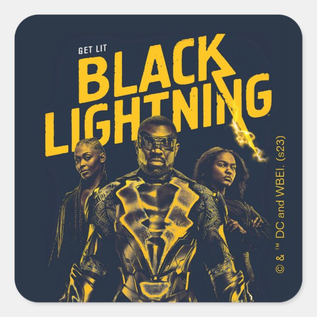 Pegatina Cuadrada Obtén luz - Black Lightning (Anverso)