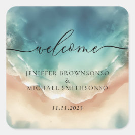 Pegatina Cuadrada Ocean Beach Cute Signature