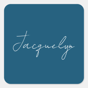 Pegatina Cuadrada Ocean Blue Plain Elegant Nombre Minimalista Modern