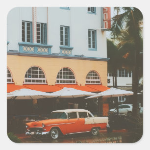 Pegatina Cuadrada Ocean Drive, South Beach, Miami