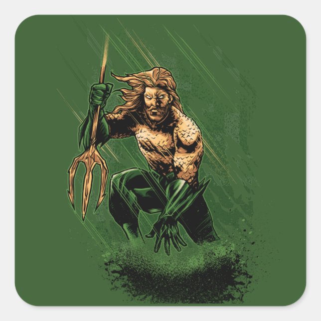 Pegatina Cuadrada Ocean King Trident Warrior Dynamic Comic Art (Anverso)