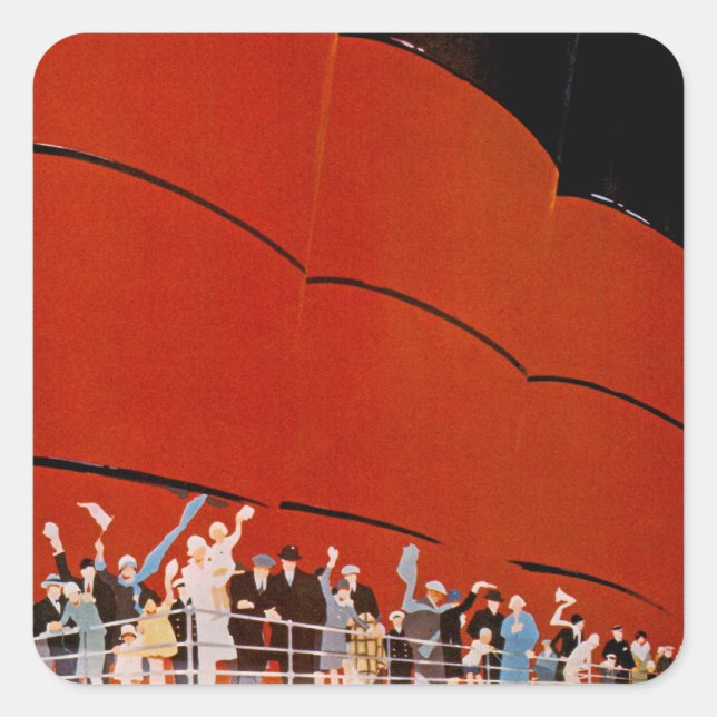 Pegatina Cuadrada Ocean Liner Bon Voyage (Anverso)