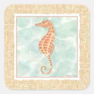 Pegatina Cuadrada Ocean Naranja Seahorse