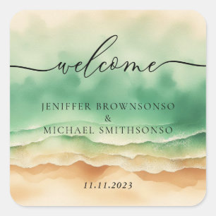 Pegatina Cuadrada Océane Beach Cuidada Sand Sun Signature