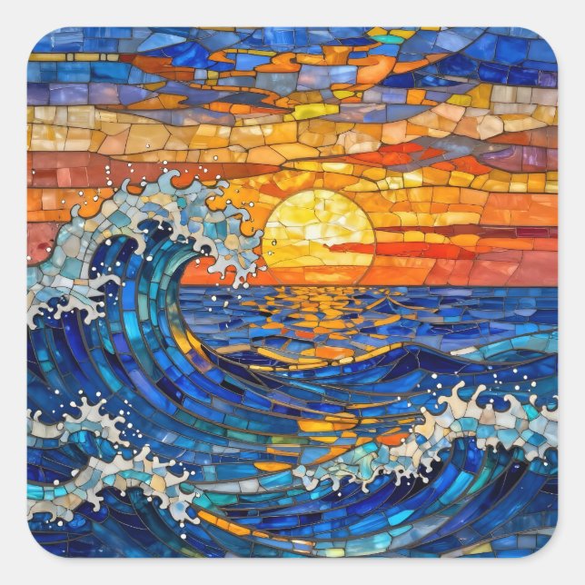 Pegatina Cuadrada Oceanic Coastal Ocean Waves Sunset   (Anverso)