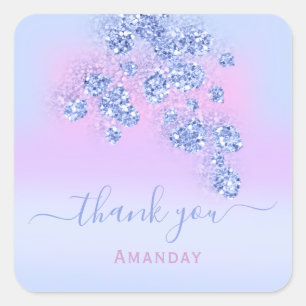 Pegatina Cuadrada Océano Azul Ombré Pastel Brillo Cumpleaños Nupcial