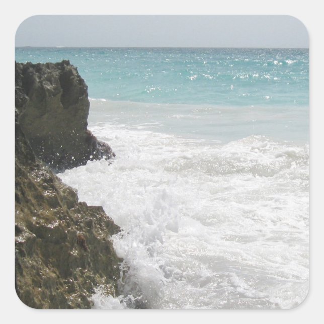 Pegatina Cuadrada Océano azul turquesa con espumoso paisaje marino d (Anverso)