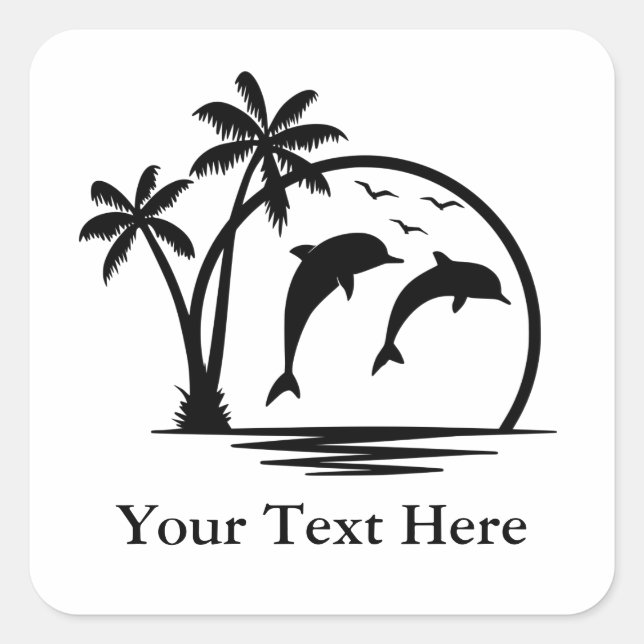 Pegatina Cuadrada Océano de palmera de delfín de capa marina (Anverso)