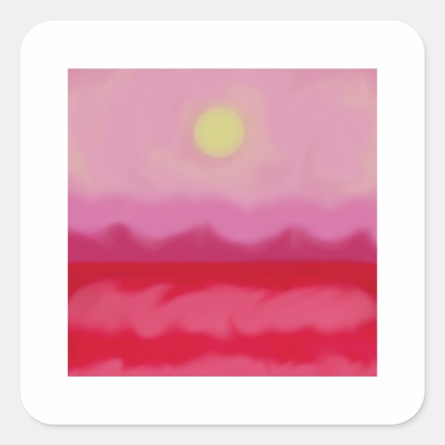 Pegatina Cuadrada Océano rojo atardecer (Anverso)