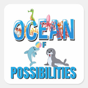 Pegatina Cuadrada Océanos De Posibilidades Leer Camiseta De Verano