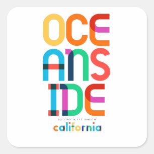 Pegatina Cuadrada Oceanside California Mid Century, Pop Art,