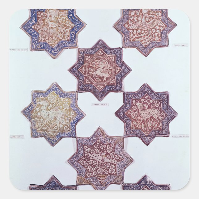 Pegatina Cuadrada Ocho azulejos adornados con animales (Anverso)