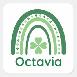 Pegatina Cuadrada Octavia Nombre Clover Boho Arcoiris