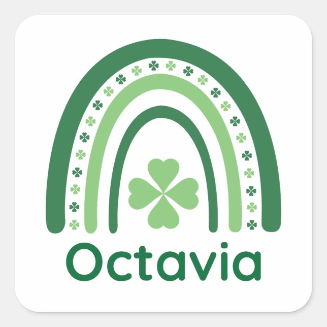 Pegatina Cuadrada Octavia Nombre Clover Boho Arcoiris (Anverso)