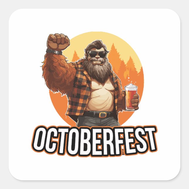 Pegatina Cuadrada Octoberfest Bigfoot (Anverso)