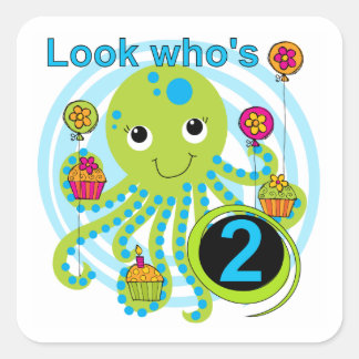 Pegatina Cuadrada Octopus 2º cumpleaños camisetas y regalos de T