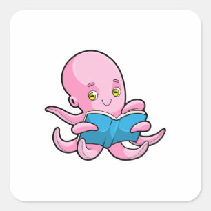 Pegatina Cuadrada Octopus al leer un libro