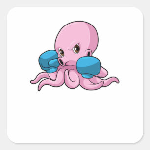 Pegatina Cuadrada Octopus as Boxer with Boxing gloves