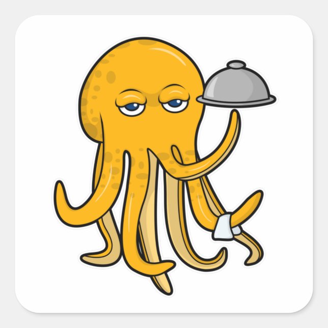 Pegatina Cuadrada Octopus as Waiter con toalla de servicio (Anverso)