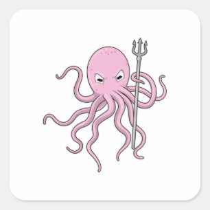 Pegatina Cuadrada Octopus as Wizard con Trident