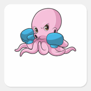 Pegatina Cuadrada Octopus como boxeador con guantes de boxeo
