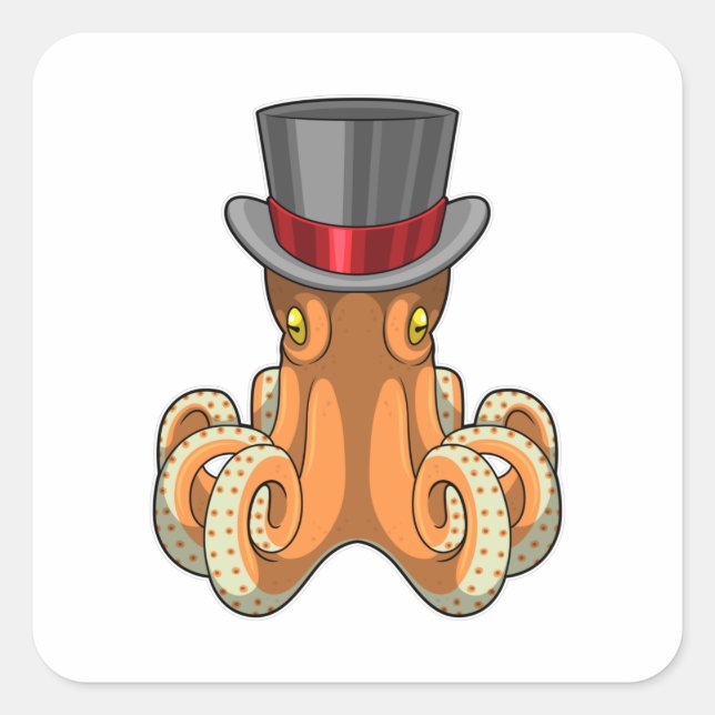Pegatina Cuadrada Octopus como Caballero con sombrero superior (Anverso)