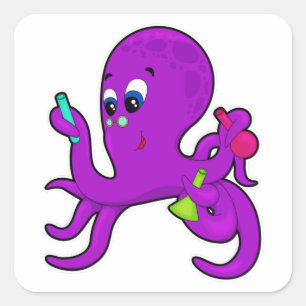Pegatina Cuadrada Octopus como profesor con equipo de laboratorio